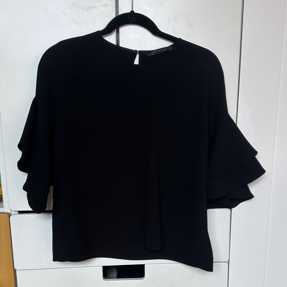 Zara Black Layered Ruffle Sleeve Blouse